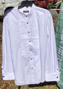 FAHIZO Men's White Tuxedo Shirt , Wing Collar French Cuffs with Cufflinks, L 16 - Picture 1 of 7