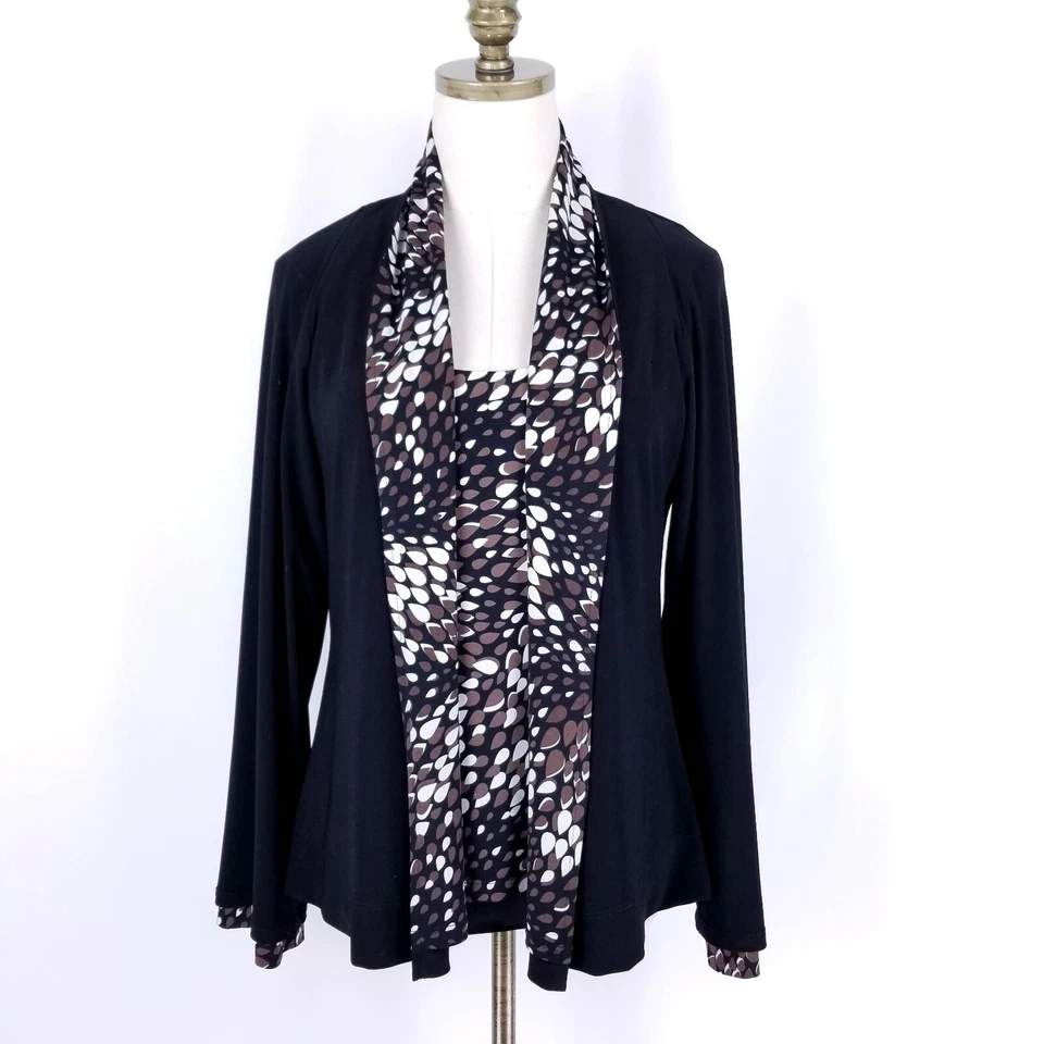 Camiseta sin mangas y chaqueta reversibles Travel Smith 2 piezas talla S negra marrón pétalos florales nueva sin etiquetas Foto 1 de 4