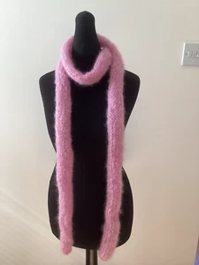 Skinny hand knitted scarf spaghetti neck accessory in mohair pink - Picture 1 of 3