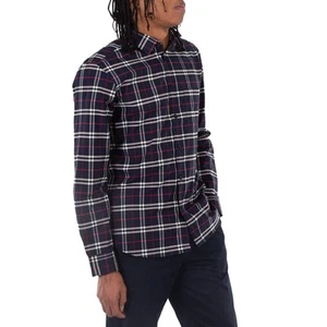 Burberry Navy Check Stretch Cotton Shirt - Picture 1 of 7