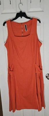 Julian Taylor Orange Sleeveless Belted A-line Linen Blend Lagenlook Sz 18W - Image 1 of 4