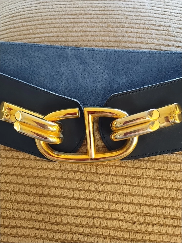  Christian Dior Vintage Rare Leather Belt Metal Clasp Letters C D Size SM 1980's - Image 1 of 4