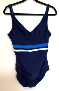 Speedo Empire Splice One Piece Swimsuit Navy Blue White Sz. 14 - Picture 1 of 3