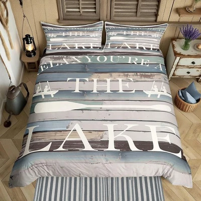 Lake House Duvet Cover Queen, Rustic Farmhouse Old Barn Bedding Set 3pcs for ... - Image 1 of 4