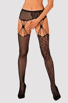 Leo-Strapsstrümpfe in schwarz mit Hüftgürtel ouvert transparent elastisch S M L - Bild 1 von 4