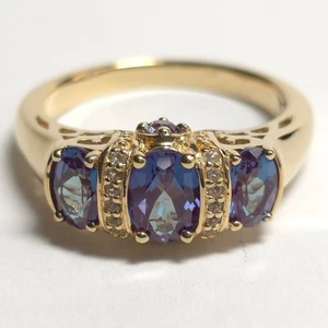 JTV Lab Created Alexandrite & White Topaz Yellow Gold Plated 925 Ring Size 9 - Picture 1 of 13