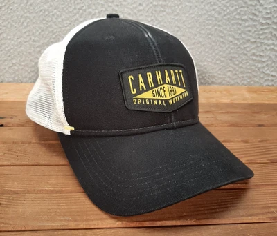 Chapéu Carhartt Adulto Preto Branco Snapback Boné Malha Caminhoneiro Roupa de Trabalho Skatista Grunge - Imagem 1 de 4