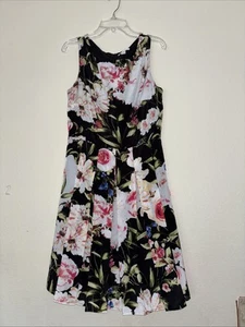 New York & Co Dress Women's Small Black Floral A-Line Sleeveless Pleated - Picture 1 of 6