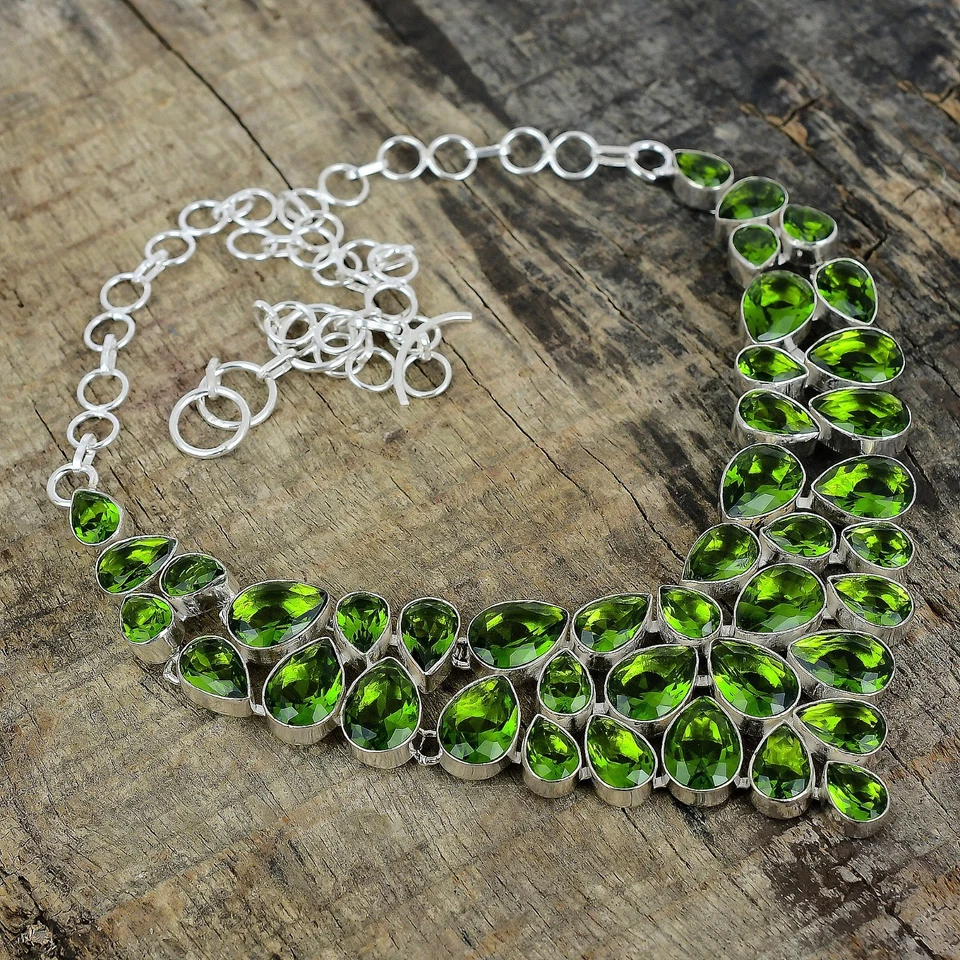Peridot Gemstone Necklace 925 Sterling Silver Handmade Jewelry Mother's Day Gift - Image 1 of 4