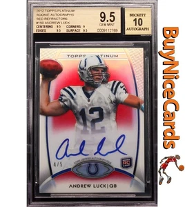 2012 Andrew Luck Topps Platinum Red Refractor on Card RC Rookie Auto /5 BGS 9.5 - Picture 1 of 4
