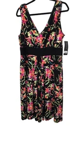 Jones New York Floral Print Sleeveless V-Neck Cottage Dress Empire Waistline Siz - Picture 1 of 7
