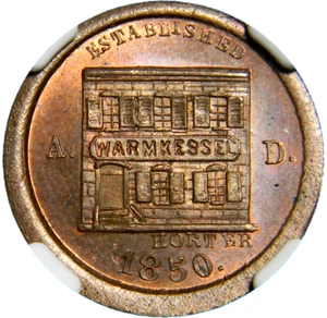  NY Peter Warmkessel  Civil War Token NGC UNC Details Bent   R-7  (39-5) - Picture 1 of 4
