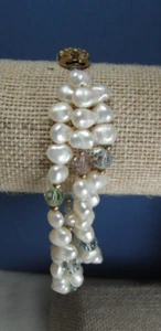 3 Strand Cream Cultured Pearl Size 7.25" Bracelet 925 Silver Clasp Vintage - Picture 1 of 17