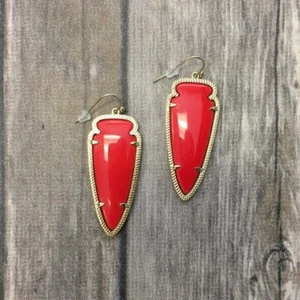 Kendra Scott Bright Red Arrow Skylar Drop Dangle Gold Earrings Vintage - Picture 1 of 1