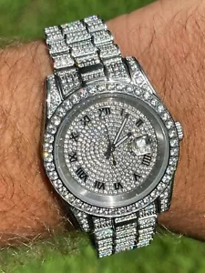 Men's Presidential Roman Stainless Watch Iced 15ct Flooded Out CZ Hip Hop - Picture 1 of 12