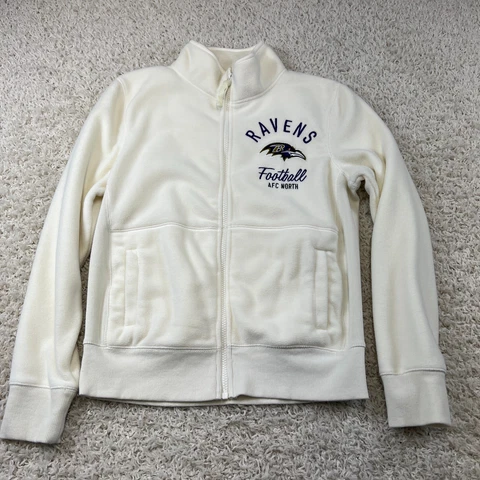 Baltimore Ravens Fleece Zip Up Womens Size Medium White Logo Mock Neck Cover