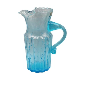 MCM Italiano Empoli Pilar Acanalado Azul Agua Arte Jarra de Vidrio con Labio de Hielo 8" - Imagen 1 de 9