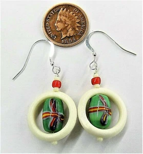 Native style French Cross Trails Earrings African Trade Beads Silver Wires W7 - Picture 1 of 2