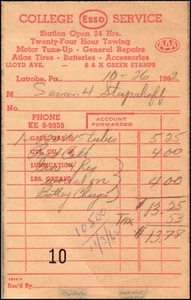 Esso College Service Station Lloyd Avenue Latrobe PA recibo  - Imagen 1 de 2
