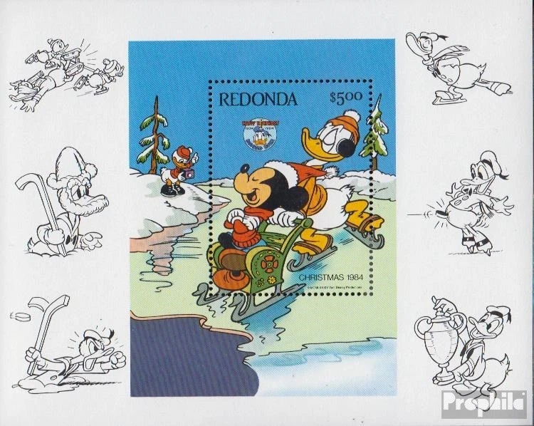 Redonda block25 mint/MNH 1984 Donald Duck - Winter Sports - Изображение 1 из 1