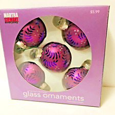 Martha Stewart everyday Five Decorated Glass Ornaments Christmas Purple Glitter