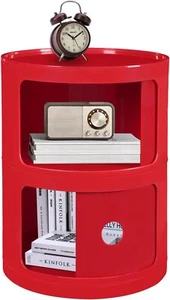 Round Bedside Cabinet Modern 2-Tier Storage Cabinet, Plastic Nightstand Storage - Picture 1 of 29