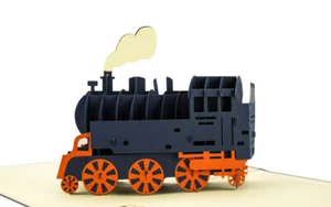 3D POP UP Klappkarte *Dampflok Emma* Zug Eisenbahn Lokomotive Gutschein-Fan NEU - Bild 1 von 3