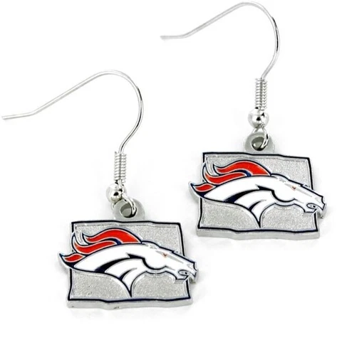 Denver Broncos Football NFL State Design Charm Silver Dangle Earrings Set Cover
