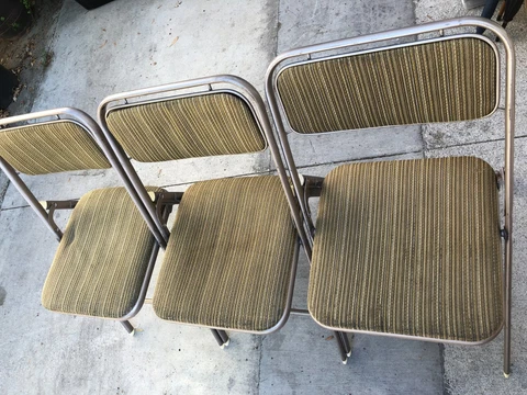 3 Matching Vintage Samsonite Tweed Padded Folding Chairs USA Metal Legs  Rare Cover
