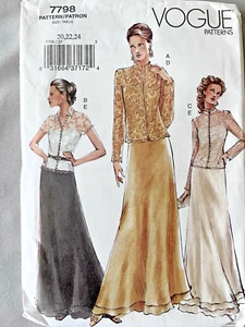 Vogue 7798 Sewing Pattern 2 Piece Bridal Evening Dress Plus Size 20-24 Uncut - Picture 1 of 3