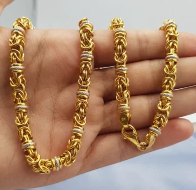 Collar de cadena de eslabones bizantinos de aspecto real de 22 quilates de 20" 5 mm para hombre Foto 1 de 4