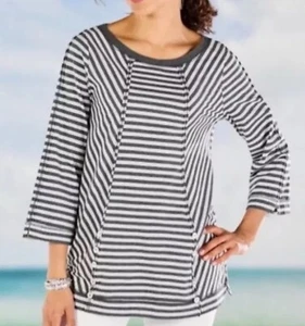 Soft Surroundings Shirt Womens Medium Gray White Stripe Lilo Tunic - Picture 1 of 7