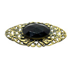 Victorian Revival Brooch Pin Women's Mourning Jewelry Aged Gold Tone Black 