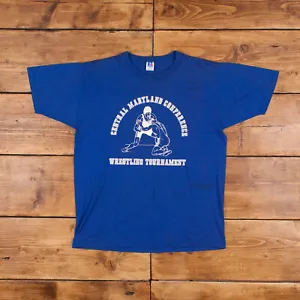 Vintage Russell Athletic Single Stitch T Shirt Graphic Large 80s USA Made Blue - Picture 1 of 10