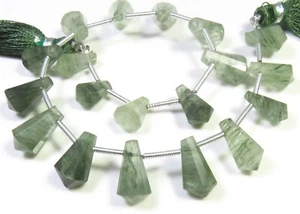 Green Rutile Needle Beads 9.5-14 mm Natural Gems Faceted Teardrop Cone LC-1363 - Picture 1 of 10