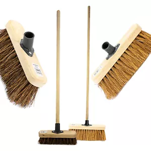 Broom with Wooden Handle Indoor Outdoor Sweeping Brush for Cleaning Surfaces 10" - Picture 1 of 18