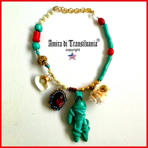 luxury jewelry simulated coral turquoise woman necklace shell strass pearl stone - Picture 1 of 24