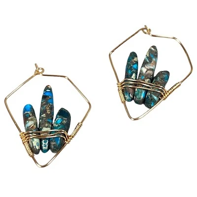 Pendientes de aro abstractos modernistas cometa jaspe imperial eclécticos boho indie de colección Foto 1 de 4