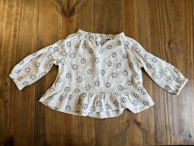 Zara Baby Girl Top Long Shirt Textured Cream White Blue Flower Button 18-24 Mo - Image 1 of 3