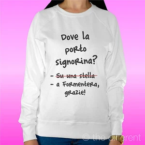 Felpa Woman Light Sweater White " A Formentera Miss " Road To Happiness - Picture 1 of 1