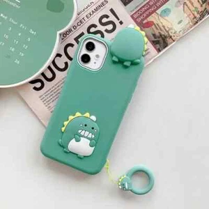 Green Dinosaur W/ Finger Loop Silicone 3D Cartoon Bling Case for Apple iPhone - Picture 1 of 4