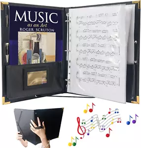 PU Leather Sheet Music Folder Black, 3 Rings Hand Strap Binder 12.5" X 10" Piano - Picture 1 of 8