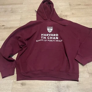 Harvard T.H. Felpa con cappuccio Chan Scuola di Sanità Pubblica Rossa Uomo XL Felpa Vintage - Foto 1 di 7