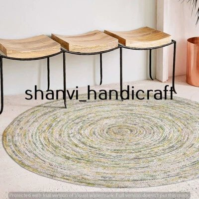 Hand Woven Antique Natural Reversible Round Jute Rug Braided Indoor Floor Carpet - Image 1 of 4