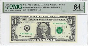 1995 $1 ST LOUIS FRN. PMG Choice UNCIRCULATED 64 EPQ Banknote. H/G Block - Picture 1 of 2