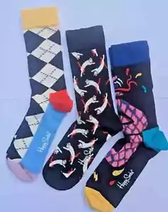 BNWT Happy Socks 3 Pack Various Designs Size UK 7-11 EU 41-46 GREAT PRESENTS - Picture 1 of 3