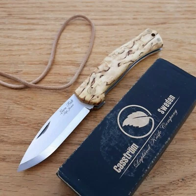 Casstrom Lars Falt Folding Knife 2.88" N690 Steel Blade Curly Birch Handle 19004