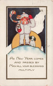 VINTAGE NEW YEAR POSTCARD CHILD WITH DOG MAY YOUR BLESSINGS MULTIPLY 042822 R - Picture 1 of 2
