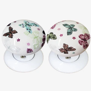 White Porcelain Mortice Door Knob Set Mariposa Chintz Design (pair) 60mm - Picture 1 of 1
