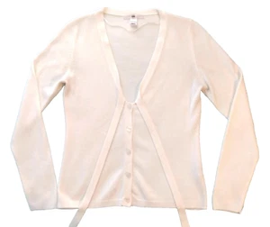 H&M Ivory Sweater Button Up Cardigan Tie Close V-Neck Womens Size 10 Soft EUC - Picture 1 of 9
